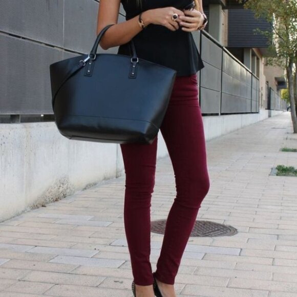 MONICA Burgundy Skinny Pants - Picture 2 of 9